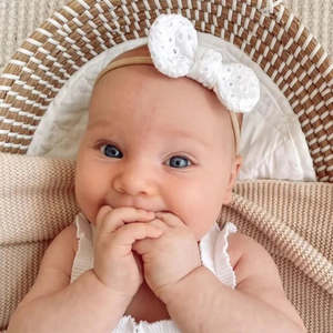 Headwear Accessories: Bow Headband | White Broderie