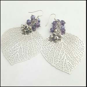 Earrings: Silver Leaf & Crystal Earrings