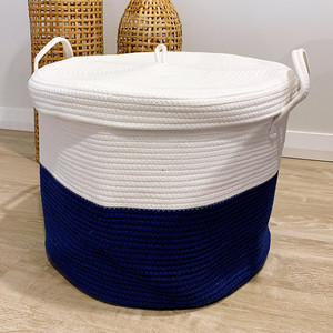 Products: Navy and White Rope Basket with lid White Sands Interiors