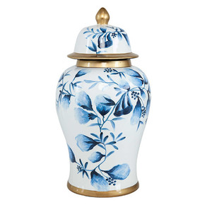 Porcelain Ginger Jar with Floral Pattern & Gold Flourishes White Sands Interiors