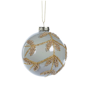 Gold Beaded Mistletoe Glass Bauble White Sands Interiors