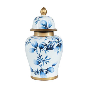 Small Floral Porcelain Ginger Jar with Gold Accents White Sands Interiors