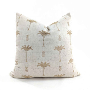 Gold & Natural Silk & Cotton Palm Tree Cushion Cover 55cm x 55cm White S&hellip;
