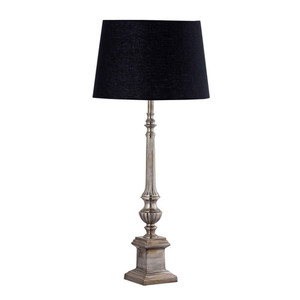 Eden Table Lamp – Antique Silver Base with Black Cotton Shade White Sands Interiors