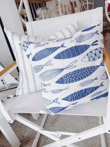 Vintage Blue Fish Cushion Cover White Sands Interiors