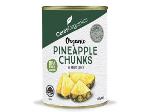 Cans Jars: Organic Pineapple Chunks in Juice 400g