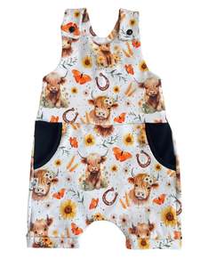 Shorty romper - NEW floral highland cows