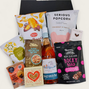 Cheers Gift Hamper - Wine, Chips, Popcorn, Fudge Chocolate & Brownie