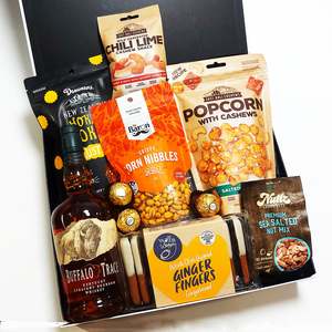 Gift Hampers For Him: Sip & Snack- Bourbon, Gingerbread, Nuts & Chocolate Gift Box