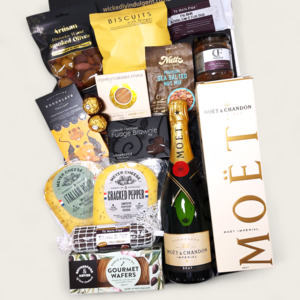 Sympathy Gift Hampers Nz: Let's Pop Bottles- Cheese & Condiments with Champagne, Fudge & Chocolates Gift Hamper