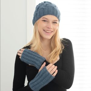 Beanies: Cabled Beanie & Ribbed Mittens Knitting Pattern (N1671)