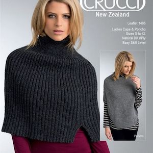 Poncho: Ladies Cape & Poncho KNitting Pattern (1406)