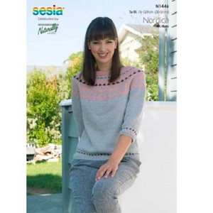Naturally: Yoke Sweater with 3/4 Length Sleeves Knitting Pattern (N1446)
