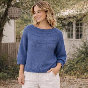 Sweaters: Yoke Sweater with ¾ Length Sleeves Knitting Pattern (N1746)