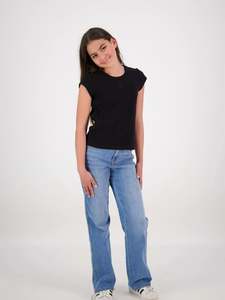 Luna Bolt Ribbed Cap Sleeve Black