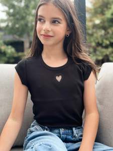 Luna Heart Ribbed Cap Sleeve Black