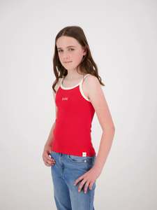 Tops: Evie Ribbed Singlet Red/Cream