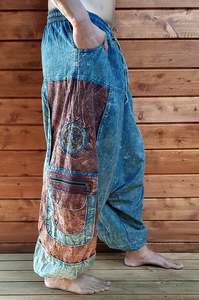 Flower of Life - Blue Stonewashed Pants