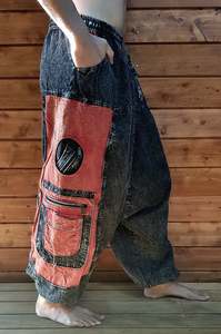 Flower Of Life - Red, Black Stonewashed Pants