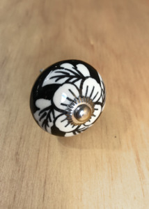 New: Ceramic Drawer Knobs - Black and White Flower