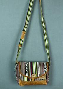 Cotton and Buffalo Leather Button Bag - Black/White/Green Multi