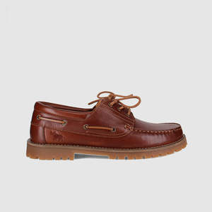 Mens Summer Footwear: Peaked Boat Shoes Cognac