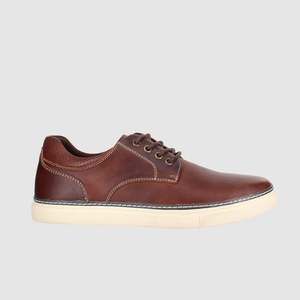 Mens Dark Brown Leather Casual Shoes: Border Casual Shoes Brown