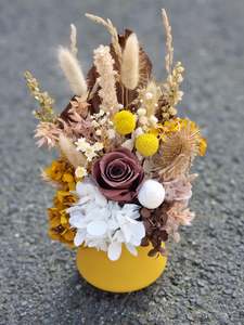 Dried Flower Arragements: Mustard, White + Brown Arrangement