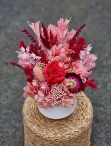Dried Flower Arragements: Pink + Red Preserved Arrangement