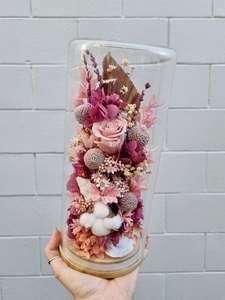 Dried Flower Domes: Extra Large Maroon/Pink Dome (with quartz geode)