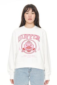 Womens Sweats Hoodies: HUFFER CLASSIC CREW/HUFFER HILLS - CHALK