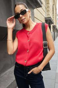 Womens Knits: STORIES TO BE TOLD TRAIT CHERRY CREW NECK KNITTED VEST TOP