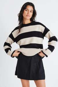 AMONG THE BRAVE GRAVITY BLACK & STONE STRIPE CREW NECK KNIT JUMPER