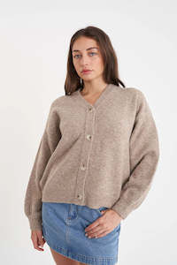 Womens Knits: HUFFER KENDALL CARDIGAN - OAT MARLE