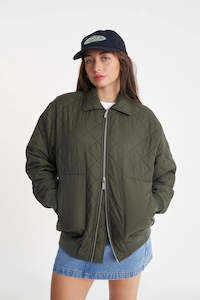 HUFFER QUILTED LONGLINE BOMBER - CYPRESS