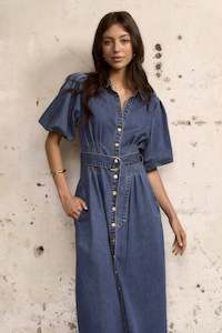 AMONG THE BRAVE DUSK STORM PUFF SLEEVE MAXI SHIRT DRESS