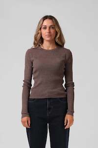 Womens Tees: RPM KNITTED L/S - BROWN MARLE