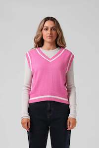 Womens Knits: RPM V KNIT VEST - HOT PINK