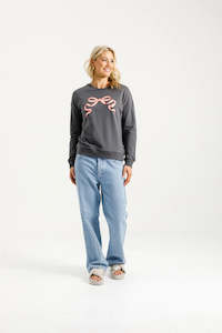 Home Lee: HOMELEE CAMILLA CREW - GRAPHITE WITH BLOSSOM BERRY BOW