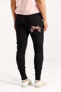 HOMELEE APARTMENT PANTS - BLACK WITH BLOSSOM BERRY BOW