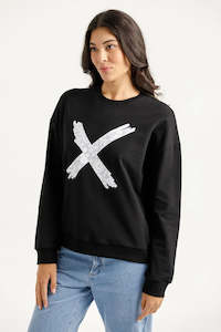 HOME-LEE KAYLA CREW - BLACK WITH LILAC DAMASK X