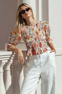 IVY + JACK MELODIC SUNRISE MEADOW SHIRRED BODY SS TOP - SUNRISE MEADOW