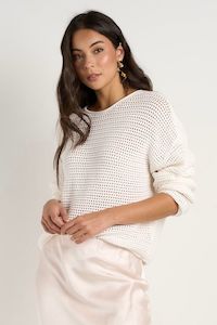 Womens Knits: RE:UNION DAWN IVORY CROCHET KNIT JUMPER - IVORY