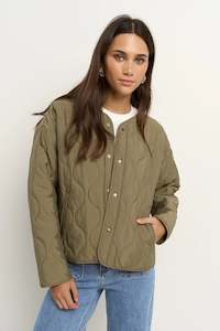 Womens Jackets Coats: STORIES TO BE TOLD APEX OLIVE COLLARLESS PUFFER JACKET