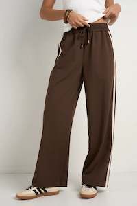 Womens Pants: STORIES BE TOLD TOWNIE CHOCOLATE STRIPE SIDE TAPE WIDE LEG PANTS