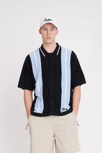 Mens Tops: HUFFER MENS BIRDIE KNIT SHIRT - BLACK