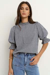 Womens Tops: IVY + JACK AFFECTION NAVY GINGHAM HIGH NECK TOP