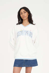 Womens Sweats Hoodies: HUFFER V-NECK GIRLFRIEND SWEAT - CHALK