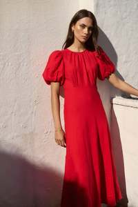 STORIES BE TOLD STAGE CHERRY PUFF SLEEVE FLOATY MAXI DRESS - CHERRY