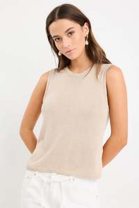 Womens Tops: AMONG THE BRAVE SALUTE SAND RELAXED SLEEVELESS KNIT TANK TOP